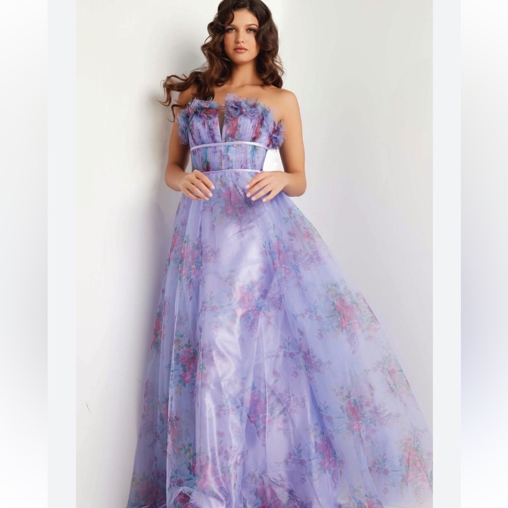 Jovani 39151 Lilac Red Rose Floral Organza Occasion Tulle Dress Size 12 NEW